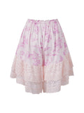Women's Summer Bloomer Shorts Knee Length Floral Print Drawstring Elastic Waist Lace Trim Patchwork Casual Coquette Shorts