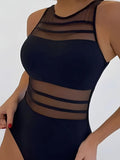 2026 Mesh Swimsuit One Piece Sexy Vintage Swimwear Women Black Bathers Bathing Swimming Swim Suit Padded Beachwear Summer