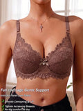 Women Floral Lace Push Up Bra Thin Breathable Full Coverage Brassiere Elegant Mesh Lace Lift Support Underwire Sexy Lingerie
