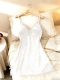 Women Lace Trim Camisole Nightgown V Neck Sleeveless Sleep Dress Soft Solid Color Sleepwear Loungewear Valentine Gift