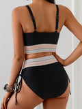 2025 New Bikini European and American Ribbon Deep V Bareback Sexy Bikini Split Swimsuit Swimsuit