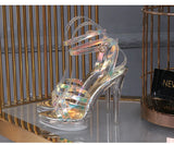 PVC Transparent Crystal Sandals Women Gold Silver Wedding Holographic Summer Jelly Shoes Ladies Thin High Heels Sandalias Mujer