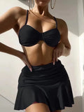2026 Push Up 3 Pieces Bikini & Beach Slirt Swimsuit Women Strappy Swimwear Female Bathers Bathing Swimming Swim Suit Beachwear