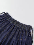 Womens Loose Fit Denim Shorts Drawstring Elastic Mid Rise Pleated Wide Leg Short Pants Casual Stylish Summer Skorts