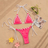 PU Faux Leather Halter Bikini Female Swimsuit Women Swimwear Two-Pieces Bikini Set High Cut Leg Bather Bathing Suit Swim V8095