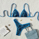 Sexy Leopard Print Bikini 2 Piece Set Women Laced Up Split Swimsuit Low Waist Beachwear 2025 New Summer Swimwear Bikinis Set