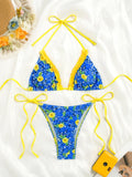 2025 Triangle Halter String Bikini Women Printed Swimwear Female Sexy Blue Swimsuit Bathers Bathing Swimming Swim Suit Beachwear