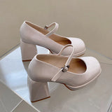 Patent Leather High Heel Mary Jane Shoes Women Elelgant Buckle Strap Platform Pumps Woman Chunky Heels Punk Lolita Shoes Female