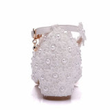 Women 3CM High Heels White Lace Pearl Wedding Shoes Sexy Bride Party  Pointed Toe Shallow Mouth Pumps Shoe Bridesmaid  Pink