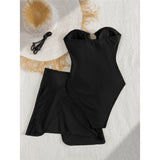 XS - L 6 Colors One Piece Swimsuit Female With Skirt Cut Out Women Swimwear Bandeau Metal Ring Bather Bathing Suit Swim V8108