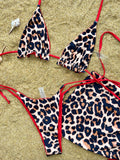 2026 Summer Leopard Print 3 Pieces Suit Swimwear Reversible Sexy Halter Lace-up Bikini Set Drawstring Skirt Cover Up Beachwear
