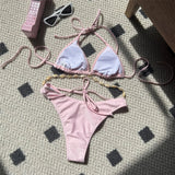 5 Colors Sexy Halter Shell Brazilian Bikini Female Swimsuit Women Swimwear Two-Pieces Bikini Set Bather Bathing Suit Swim V5469