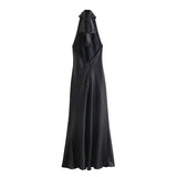 Foridol Halter Satin Dress Women Sexy Backless Burgundy summer spring Dress Elegant Maxi Long Party Dress Christmas Vestidos