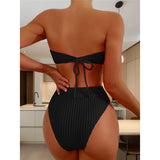S - XL Bandeau Wrinkled Female Swimsuit High Waist Bikini Women Swimwear Two-Pieces Bikini Set Bather Bathing Suit Swim V5904
