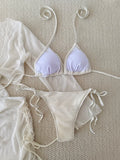 4 Pieces Halter String Bikinis 2026 Tops & Skirt Solid Swimwear Female Sexy Swimsuit Women Bathers Bathing Swimming Swim Suit