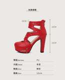 NASBAVI Summer Fashion Women Sandals Round Toe Chunky Heels 12cm Platform 3.5cm Zipper Crystal Plus Size 48 49 50 Party Shoes