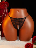 Hot Sexy Mesh Hollow Female Lingerie Transparent Crotchless Women Lace Open Crotch Beading Panties Underwear Erotic Costume
