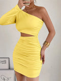 Fashion Sexy Dress Slanted Collar Single Shoulder Sleeves Hollow Slim Fit Sexy Dresses Skinny Slim Elegant Party Mini Dresses