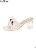 Zapatillas Frías Mujer Verano Nuevo Estilo Francés Transparente Cuentas Plisadas Con Arrastre Fresco De Playa En Cristal 35-45