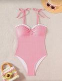 2026 Strappy Swimsuit One Piece Sexy Striped Ruffle Swimwear Women Bathers Bathing Swimming Swim Suit Padded Beachwear Summer
