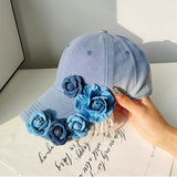 Women 3D Flower Sun Hat Breathable Sun Protection Denim Baseball Hat Holiday Outdoor Travel Cap