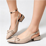 Big Size 42 Vintage y2k Slingback Sandals Women Summer Elegant Nude Bow Knot Pointed Toe 3cm Square Heels Office Lady Shoes