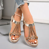 String Bead Wedge Heels Gladiator Sandals Women 2026 Summer Chunky Platform Sandles Woman Elastic Strap Plus Size Sandalias 43