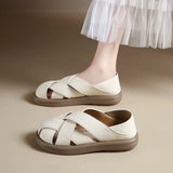 2026 Summer Flat Shoes Women Cross  Hollow Out Breathable Sandals Ladies Soft Sole Slip On Casual