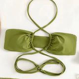 Sexy Green Bikini Sets Three Pieces Swimsuit With Mesh Skirt Bikinis Swimsuit Swimwear High Waist Bathing Suit Beachwear Biquini