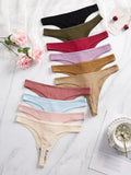 10 PCS Multicolor Women Ribbed Thongs Soft Viscose Blend Low Waist T-back Panties for Daily Wear