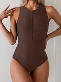 2026 Sporty Slim Swimsuit Women One Piece Zipper Sleeveless Swimwear Female Sexy Bather Bathing Swimming Swim Suit Beachwear XXL