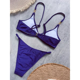 10 Colors V Neck Rhinestones Bikini Female Swimsuit Women Swimwear Padded Bather Bathing Suit Swim Two-pieces Bikini set K8138