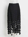 Dot Solid Minimalist Casual Skirt For Women High Waist Patchwork Zipper Irregular Hollow Out Skirts Female Fashion New OPM8