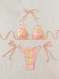 Blue Floral Print 2 Piece Micro Bikini Set for Women 2025 New Push Up Bra Thong Swimsuit Beach Bathing Suit Holiday Swimwear