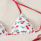 Sexy women cute cherry print halter string micro bikini sets two pieces swimsuit Swimwear bathing suit beach outfits biquini