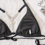 Bikini 2026 Sexy Crystal Diamond Hollow Vintage Solid Swimwear Swimsuit Women Bikinis Set Bathing Suit Beach Bikini Luxe Female