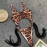 Sexy Splicing Tummy Cut Out Female Swimwear One Piece Swimsuit Women Tassel Monokini Bather String Bathing Suit Swim Bodysuit