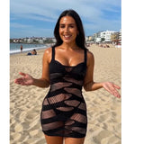Fishnet Women Sexy Beach Cover Up Dress Women Stretch See Through Sleeveless without Bikini Swimsuit Coverup Mini Beachwea