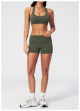 Tight Color Contrast Yoga Suit 2 Pieces Women V Neck Sports Bra Pleate High Waist Shorts Gym Running Fitness Suits Tracksuit