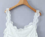 Foridol White Lace Tops for Women Summer Casual Side Tie Up Cotton Camis Top Buttons Casual Beach Vacation New Tops