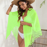 Hollow Long Sarongs Swimsuit Coverups for Women Beach Bikini Wrap Sheer Long Skirt Tassels Chiffon Scarf Cover Ups for Swimwear