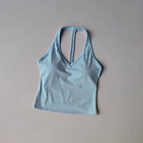 Women's Summer V-Neck Yoga Sports Vest Hanging Back Neck Design Outdoor Running Training Gathered Fit Top for Active Wear