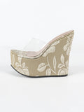 Summer Bohemia Vacation Flower Embroidery Platform Sandals Women Wedges Mules Shoes Super High Heels Outdoor Slides Sandals