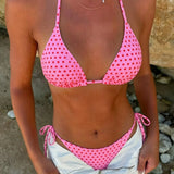 New Retro Polka Dot Tie Side Bikini Set for Women, Sexy Push Up Halter Neck Swimwear, High Waist Beach Bathing Suit, Summer