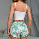 Women's Pyjamas Sleepwear Cute Cartoon Flamingo Print Pajamas Set Summer Sleeveless V-Neck Top & Shorts Homewear Loungewear
