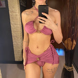 With Skirt Halter High Cut Strappy Bikini Female Swimsuit Women Swimwear Three-Pieces Bikini Set Bather Bathing Suit Swim V6398