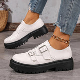 Fashion Double Buckle Platform Loafers Women British Style Thick Bottom Pu Leather Shoes Woman Comfort Round Toe Student Shoes