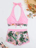 Halter Bikinis 2026 Women Printed Swimsuit Shorts High Waist Swimwear Female Bathers Swimming Bathing Suit Summer Beachwear
