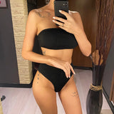 S - XL Bandeau Wrinkled Female Swimsuit High Waist Bikini Women Swimwear Two-Pieces Bikini Set Bather Bathing Suit Swim V5904