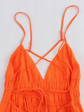 Foridol Orange Backless Tie Up Sexy Summer Women Dress V Neck A-line Beach Slip Dress 2025 Spaghetti Strap Party Midi Vestidos